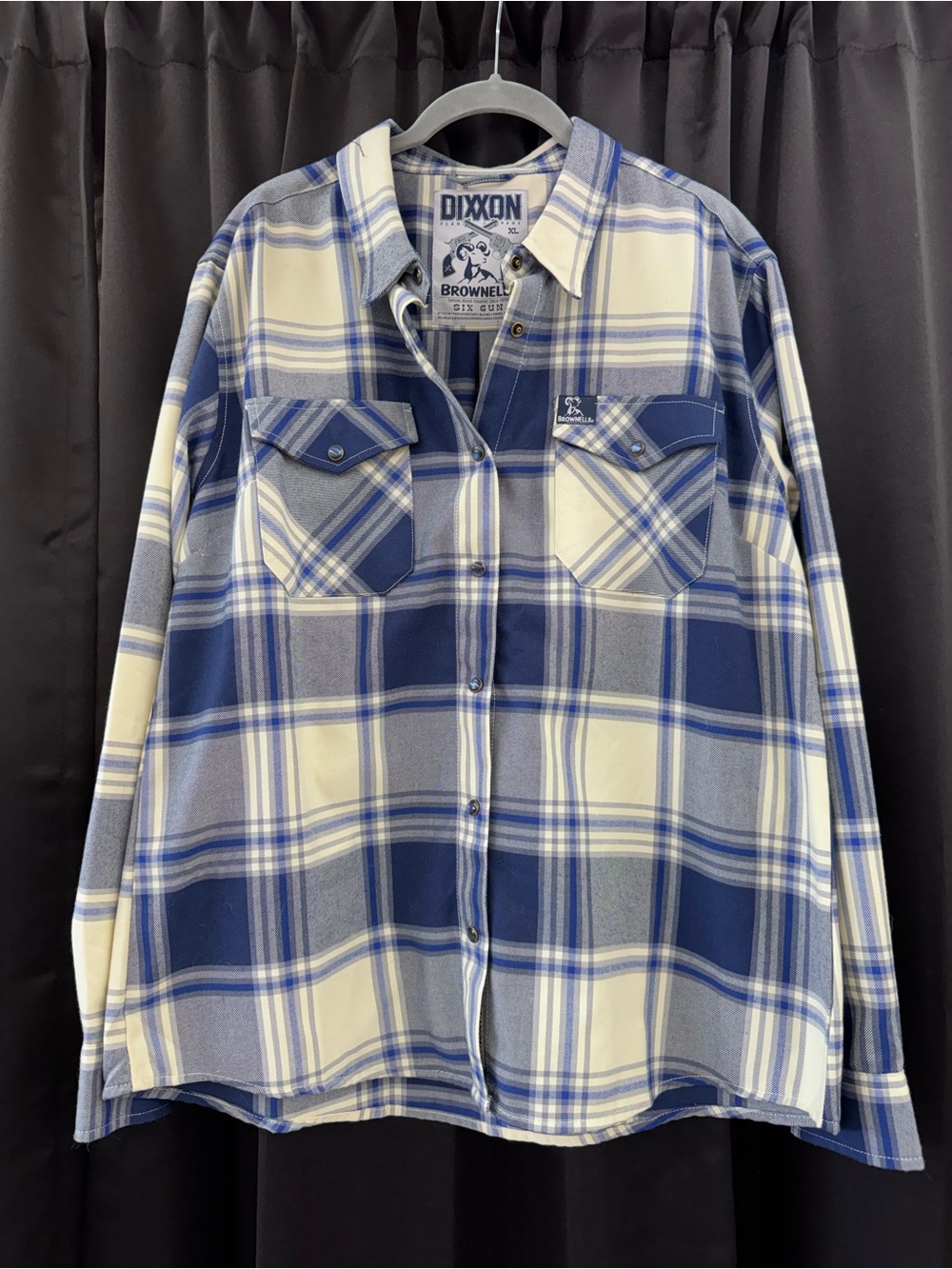 DIXXON Navy Blue and Cream Plaid Button-Up Shirt
